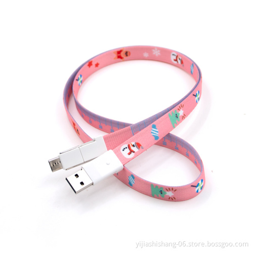 Phone Lanyard Holder Neck Strap Charging Cable Data Cord For IPhone Micro-USB Type-C